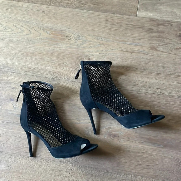 Guess Black Kadre2 Rhinestone Mesh Bootie Pump Heels Size 8 - Picture 14 of 16